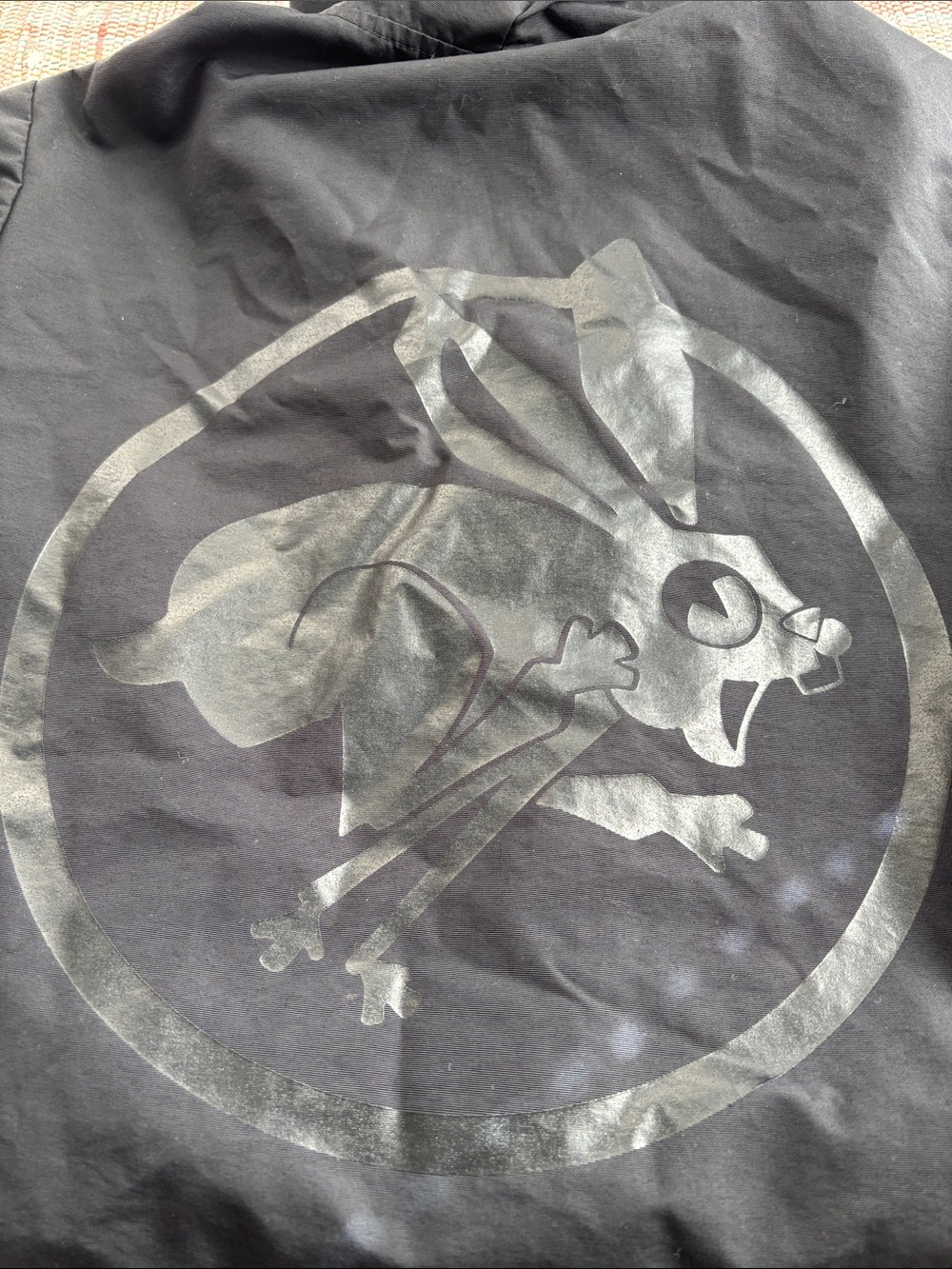 Black Graphic Hoodie with Silver Bunny Skull Logo